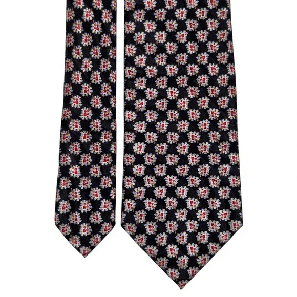 Brioni Silk Necktie Mens Black Floral Geometric Hand Made Italy D060404 Long